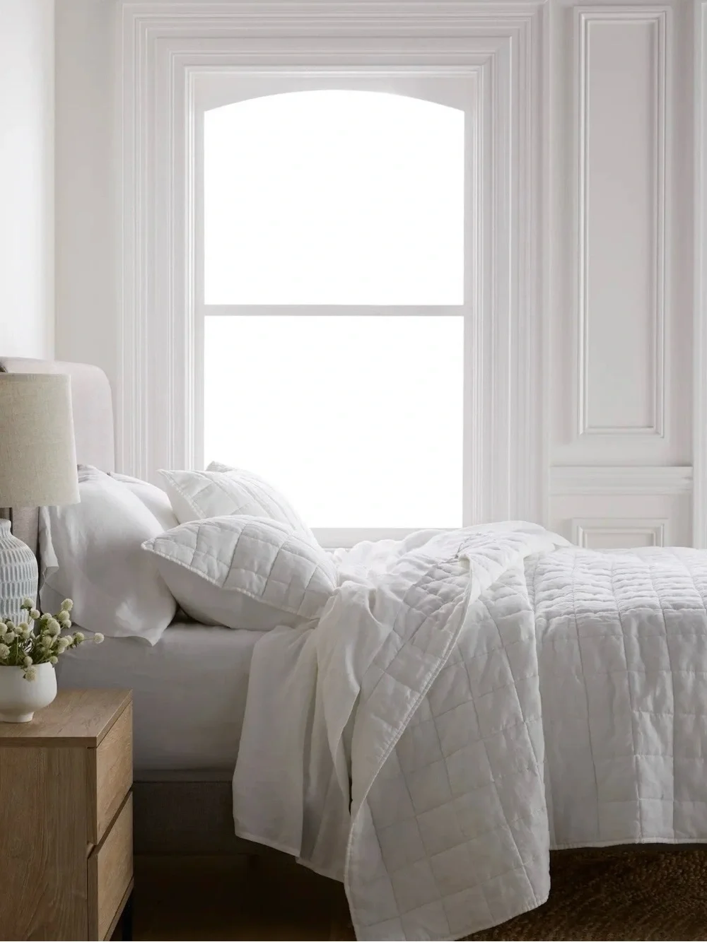 NWT Quince European Linen Box Quilt, King/Cal King (White)